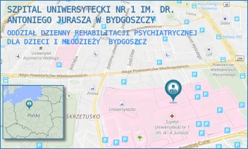 ODDZIAŁ DZIENNY REHABILITACJI PSYCHIATRYCZNEJ DLA DZIECI I MŁODZIEŻY - SZPITAL UNIWERSYTECKI NR 1 IM. DR. ANTONIEGO JURASZA W BYDGOSZCZY - MARII SKŁODOWSKIEJ-CURIE 9,  BYDGOSZCZ