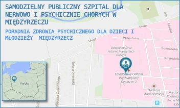 PORADNIA ZDROWIA PSYCHICZNEGO DLA DZIECI I MŁODZIEŻY - SAMODZIELNY PUBLICZNY SZPITAL DLA NERWOWO I PSYCHICZNIE CHORYCH W MIĘDZYRZECZU - UL. POZNAŃSKA 109,  MIĘDZYRZECZ