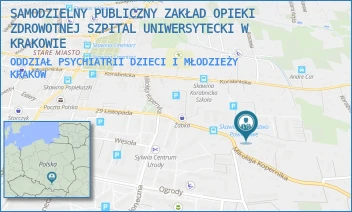 ODDZIAŁ PSYCHIATRII DZIECI I MŁODZIEŻY - SAMODZIELNY PUBLICZNY ZAKŁAD OPIEKI ZDROWOTNEJ SZPITAL UNIWERSYTECKI W KRAKOWIE - UL. MIKOŁAJA KOPERNIKA 21A,  KRAKÓW