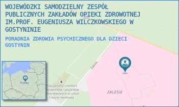 PORADNIA ZDROWIA PSYCHICZNEGO DLA DZIECI - WOJEWÓDZKI SAMODZIELNY ZESPÓŁ PUBLICZNYCH ZAKŁADÓW OPIEKI ZDROWOTNEJ IM.PROF. EUGENIUSZA WILCZKOWSKIEGO W GOSTYNINIE - ZALESIE 1,  GOSTYNIN