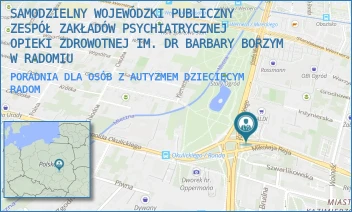 PORADNIA DLA OSÓB Z AUTYZMEM DZIECIĘCYM - SAMODZIELNY WOJEWÓDZKI PUBLICZNY ZESPÓŁ ZAKŁADÓW PSYCHIATRYCZNEJ OPIEKI ZDROWOTNEJ IM. DR BARBARY BORZYM W RADOMIU - REJA 30,  RADOM