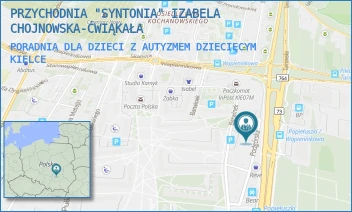 PORADNIA DLA DZIECI Z AUTYZMEM DZIECIĘCYM - PRZYCHODNIA "SYNTONIA" IZABELA CHOJNOWSKA-ĆWIĄKAŁA - PODGÓRSKA 20,  KIELCE